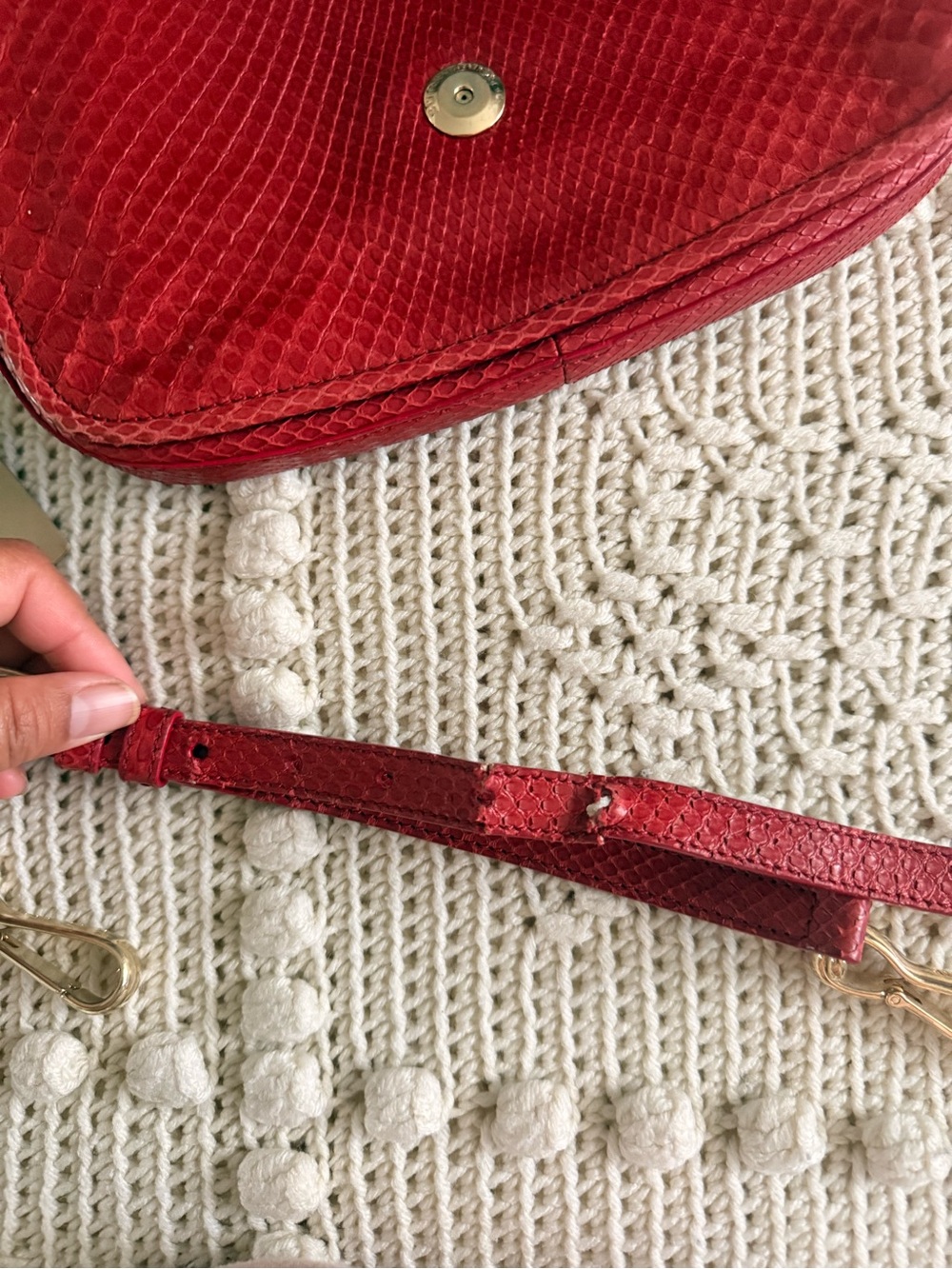 Burberry Red Textured Python-Style Leather Crossbody with Gold Buckle - Picture 5 of 10